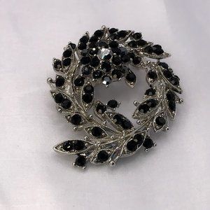 Silver-tone and Black Rhinestone Brooch